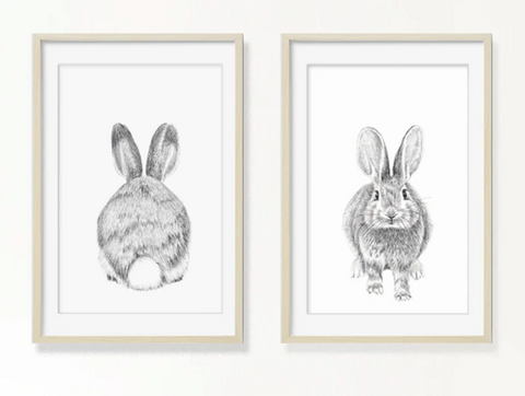 Illustration Au Fusain Le Nid - Duo Rabbit 8x10