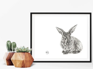 Illustration Au Fusain Le Nid - Adorable lapin 8x10