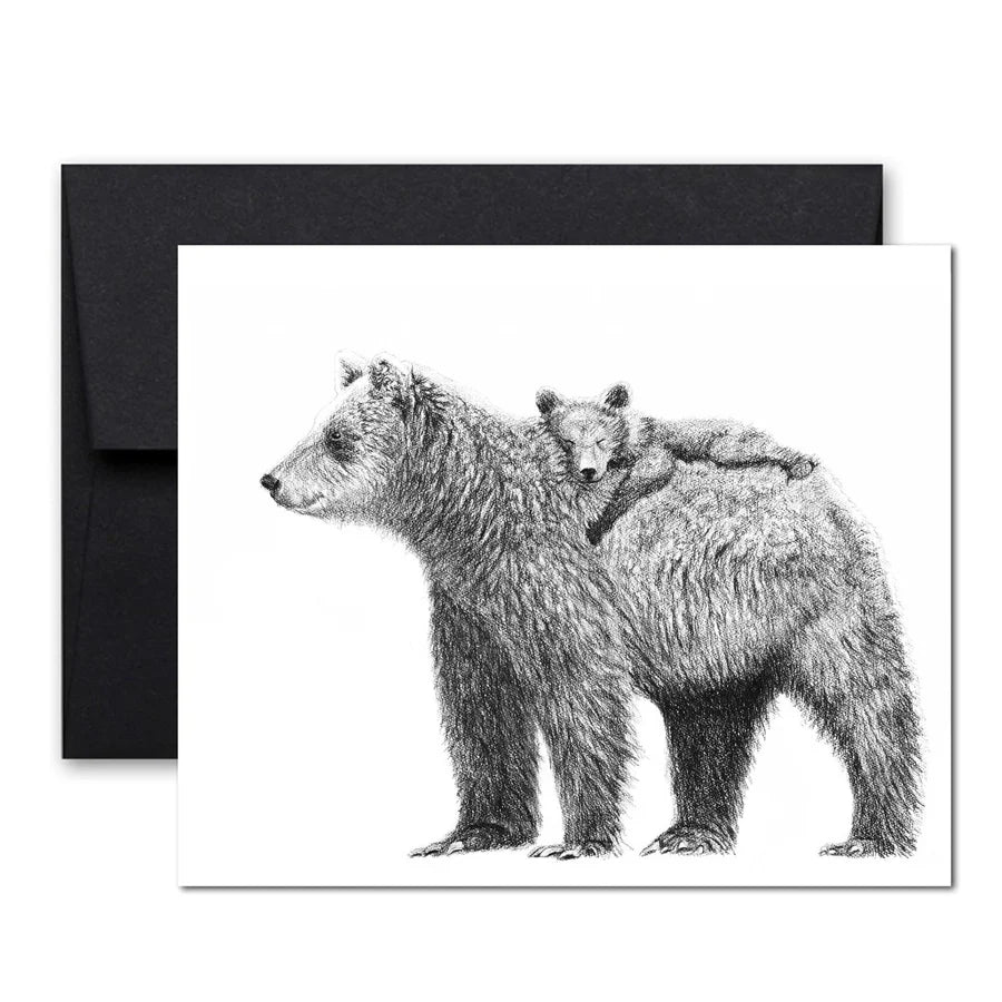 Carte de souhait - Grizzly avec son bébé  Le Nid