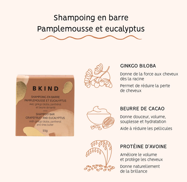 Shampoing en barre BKIND - Pamplemousse et Eucalyptus